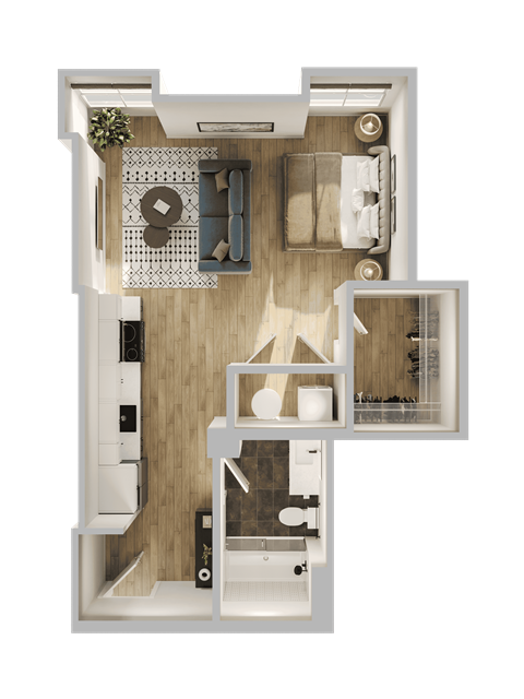 Floor plan for studio, 1 bath, 487 sqft